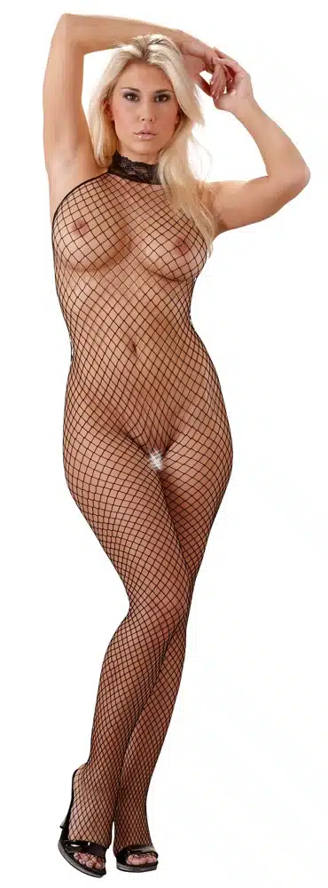 NO:XQSE Netzcatsuit Schwarz - Stretch-Netz mit Spitzenkragen M/L NO:XQSE Netzcatsuit Schwarz - Stretch-Netz mit Spitzenkragen S/M – A